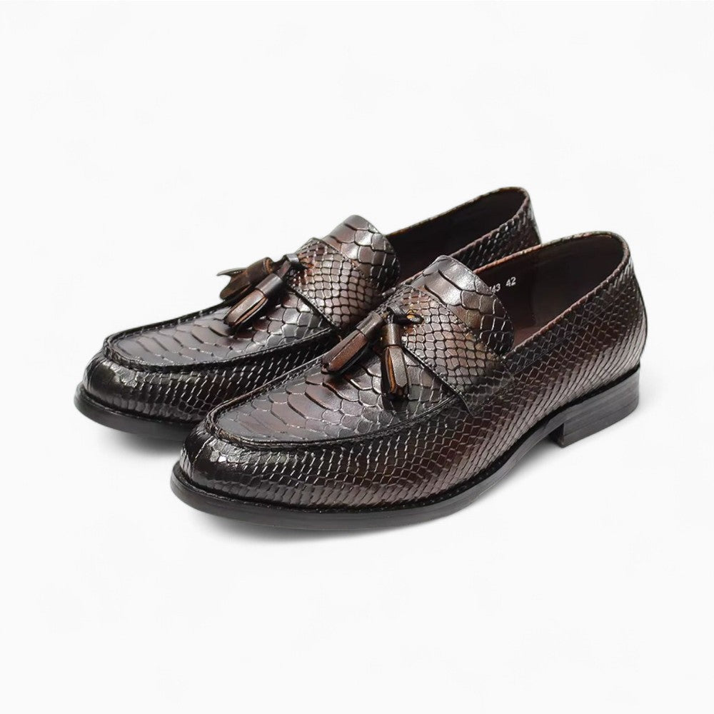 Mocassins À Glands En Cuir Véritable Effet Serpent