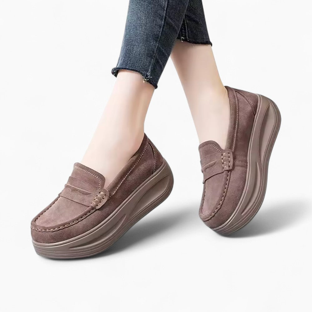 Mocassins Classique En Daim Véritable À Semelle Épaisse