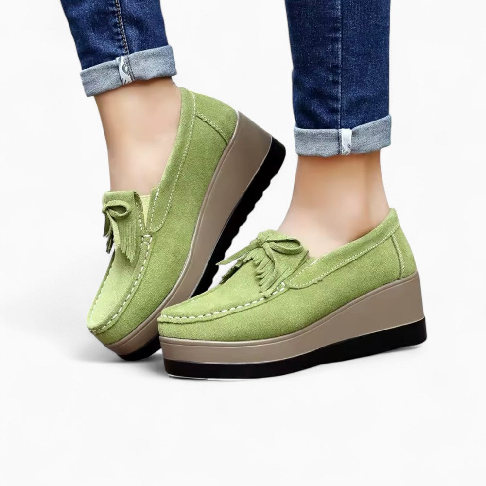 Mocassins Compensés À Franges En Daim