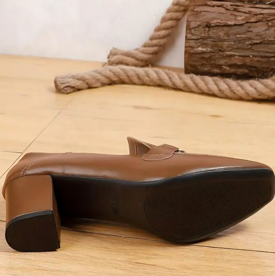 Mocassins Vintage À Talons Et Chaînettes En Cuir Pour Femmes