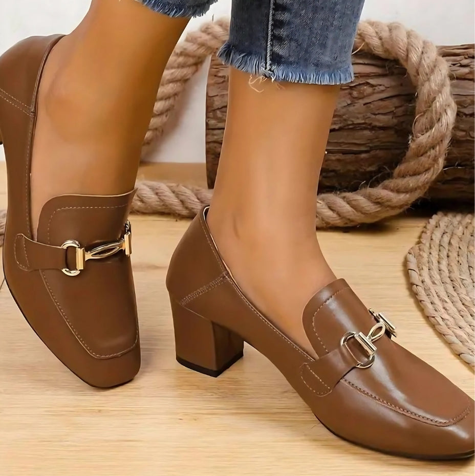 Mocassins Vintage À Talons Et Chaînettes En Cuir Pour Femmes