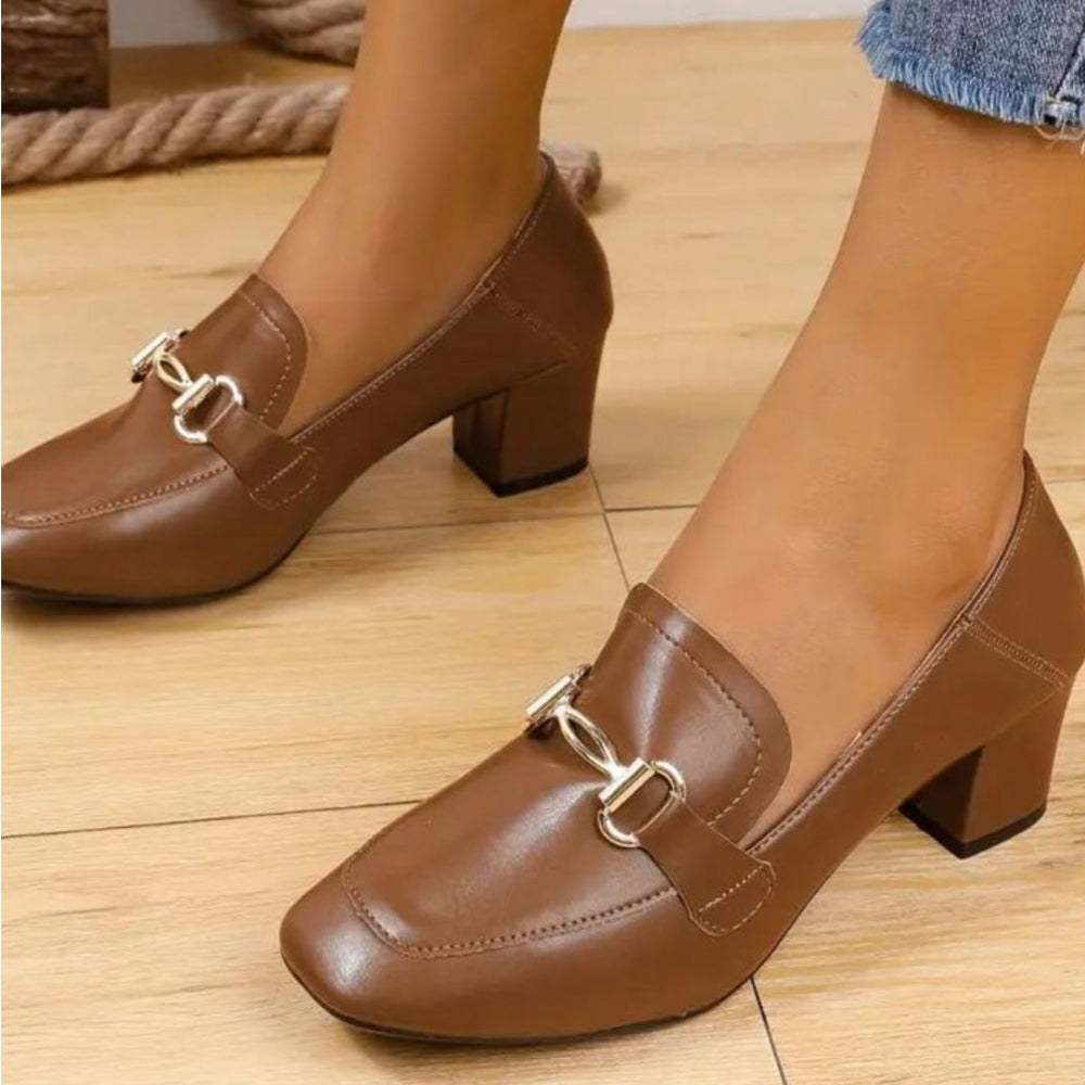 Mocassins Vintage À Talons Et Chaînettes En Cuir Pour Femmes