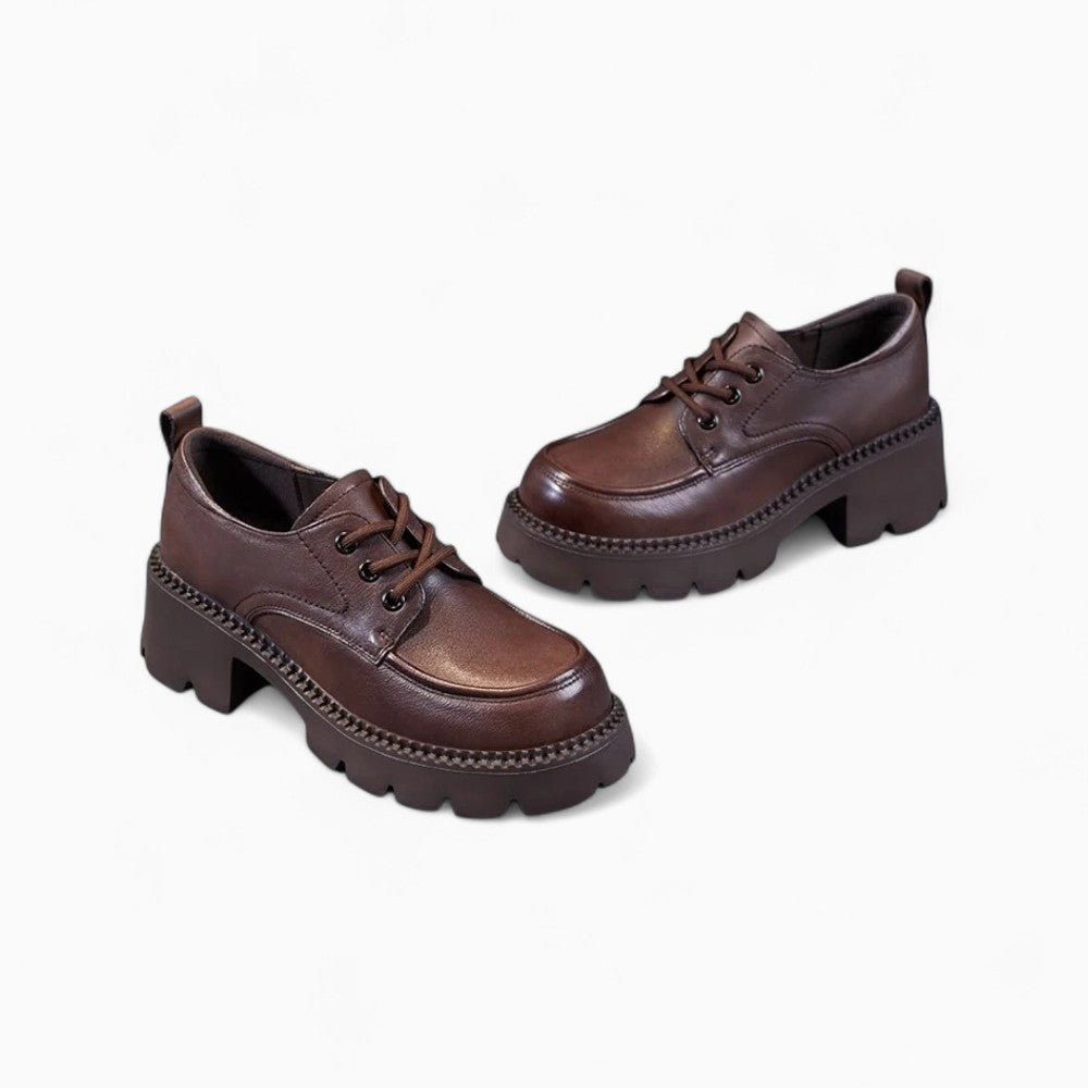 Mocassins À Plateforme En Cuir Marron Pour Femmes