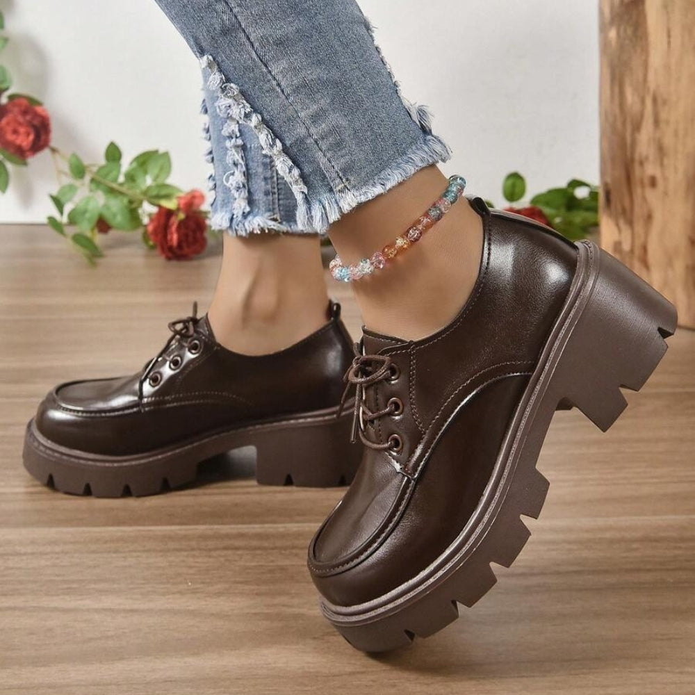 Mocassins À Plateforme En Cuir Marron Pour Femmes