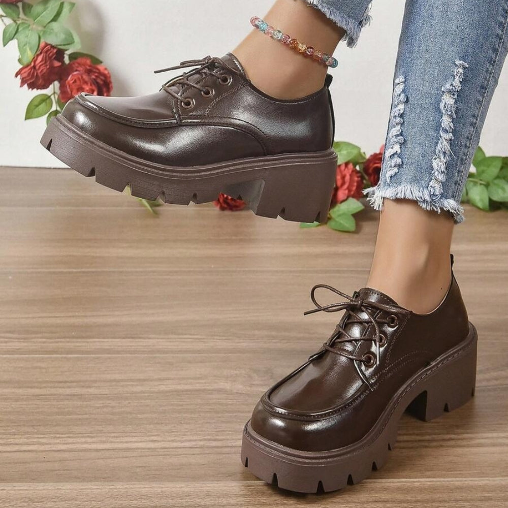 Mocassins À Plateforme En Cuir Marron Pour Femmes