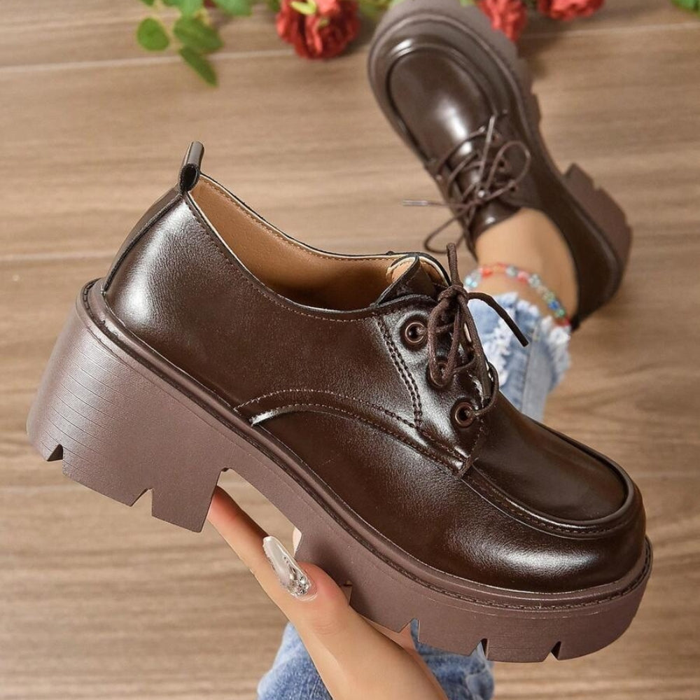 Mocassins À Plateforme En Cuir Marron Pour Femmes