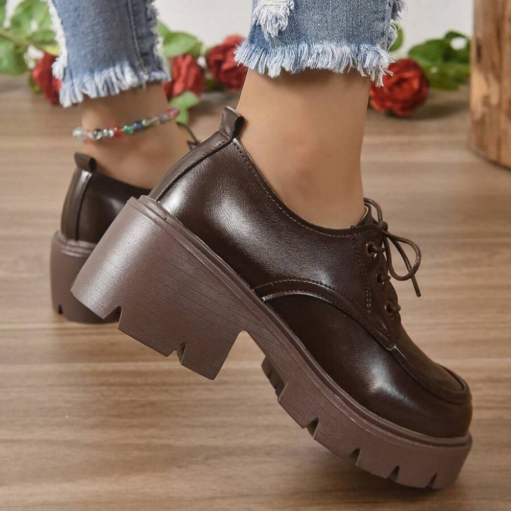 Mocassins À Plateforme En Cuir Marron Pour Femmes