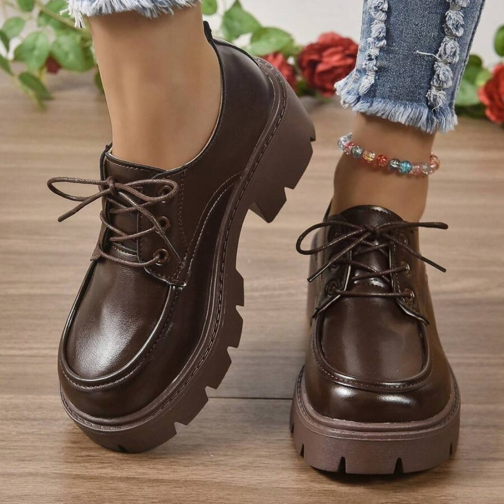 Mocassins À Plateforme En Cuir Marron Pour Femmes