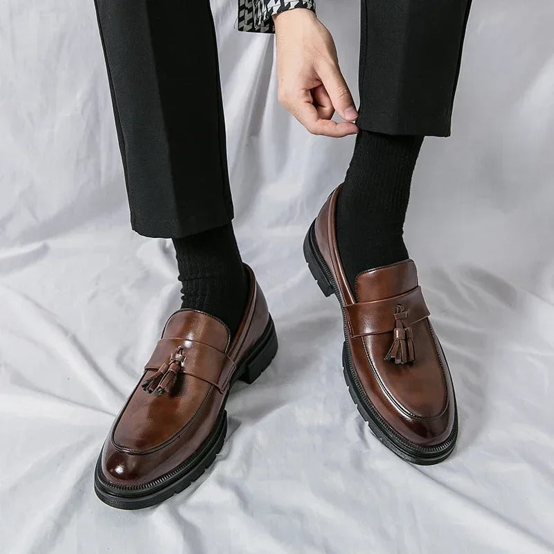 Mocassins Habillés À Glands En Cuir Véritable Pour Homme