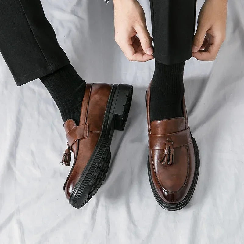Mocassins Habillés À Glands En Cuir Véritable Pour Homme