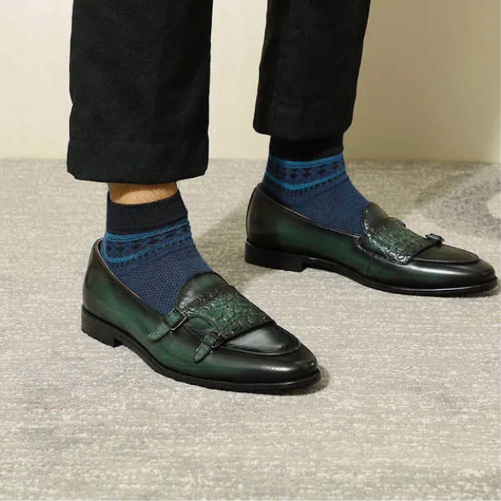 Mocassins Verts Pointus En Cuir Effet Croco