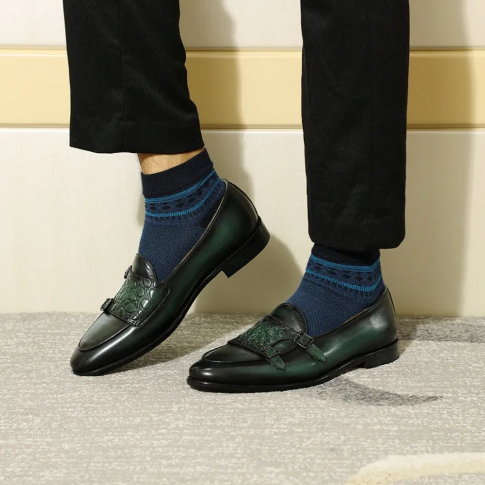 Mocassins Verts Pointus En Cuir Effet Croco