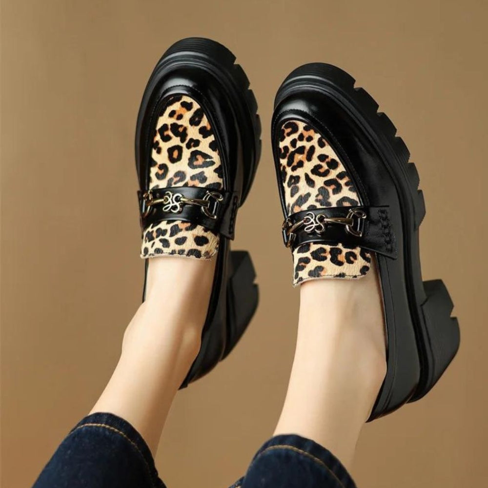 Mocassins Style British Avec Imprimé Léopard Et Boucles Dorées