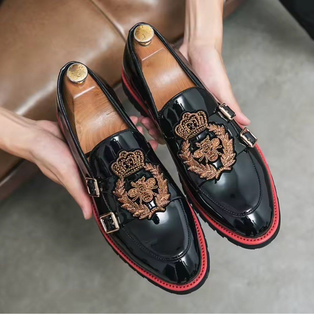 Mocassins Vernis Noirs Pour Hommes Estampes Abeille