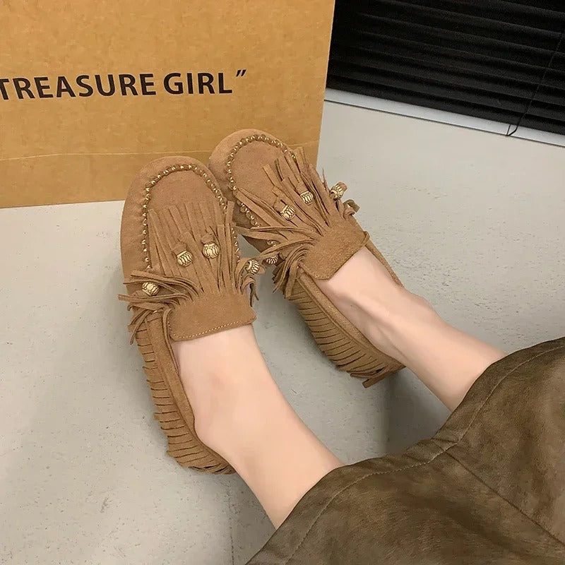 Mocassins À Franges En Daim Pour Femme