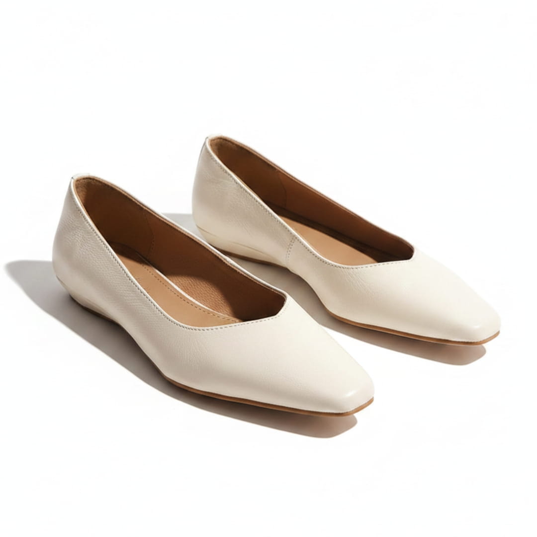 Jeanne Ballerines en Cuir Véritable Bout Carré Semelle Compensée Escarpins