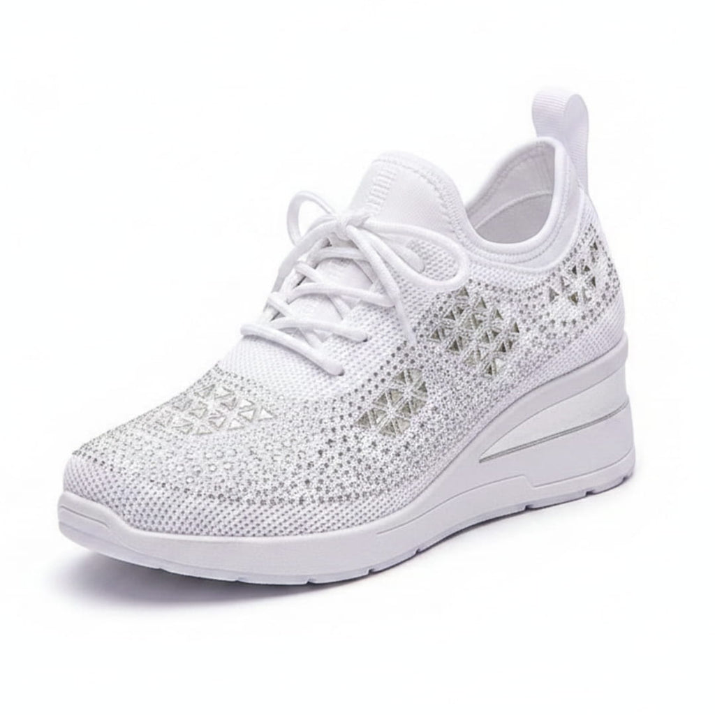 Antonette Sneakers Compensées à Strass – Support Voûte Plantaire, Chaussures à Lacets Confort