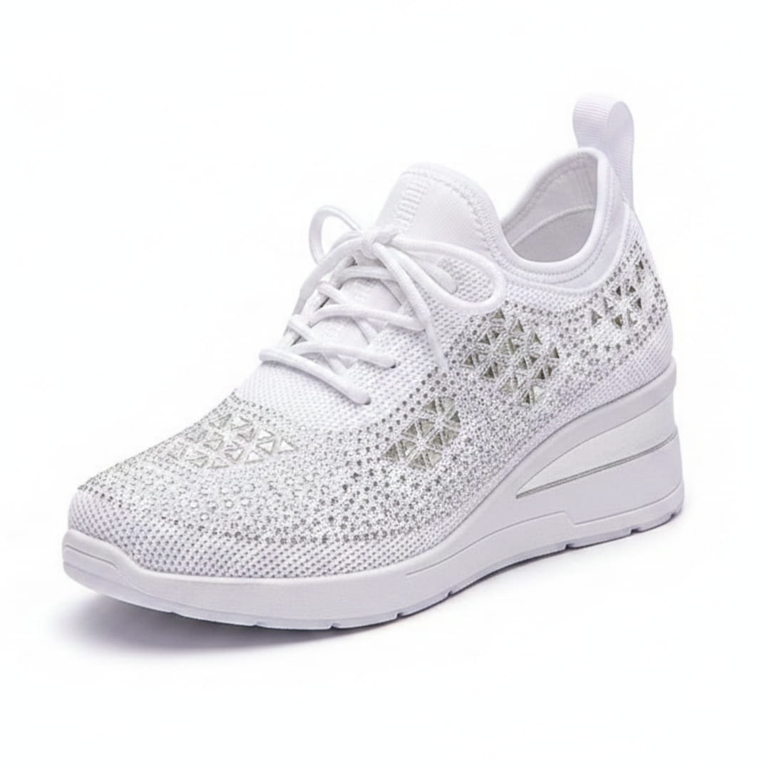 Antonette Sneakers Compensées à Strass – Support Voûte Plantaire, Chaussures à Lacets Confort