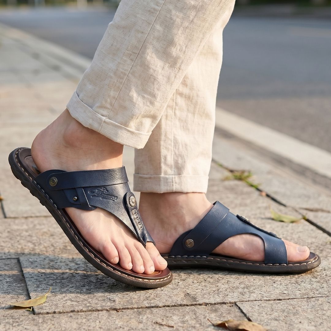 Dorian Sandales en Cuir Flip-Flops Été Semelle Plate Style Plage Décontracté