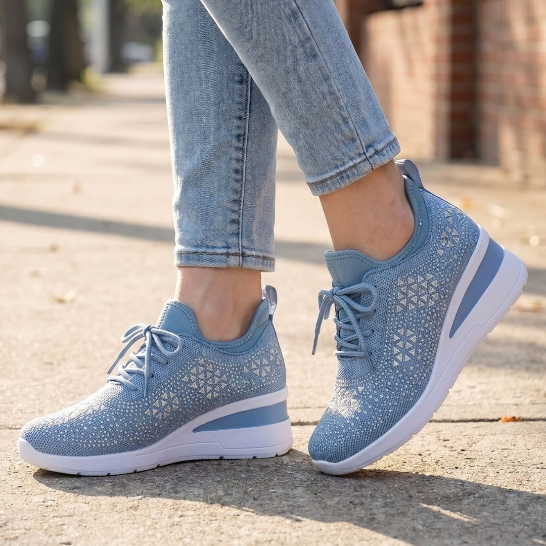 Antonette Sneakers Compensées à Strass – Support Voûte Plantaire, Chaussures à Lacets Confort