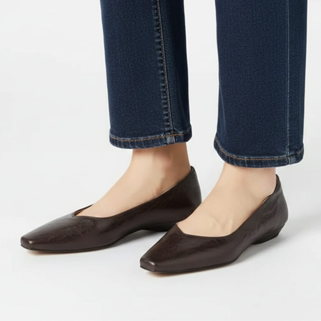 Jeanne Ballerines en Cuir Véritable Bout Carré Semelle Compensée Escarpins