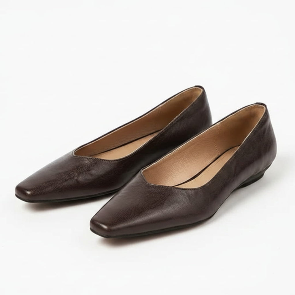 Jeanne Ballerines en Cuir Véritable Bout Carré Semelle Compensée Escarpins