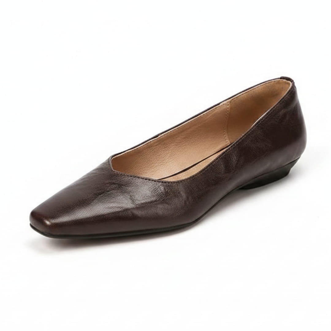 Jeanne Ballerines en Cuir Véritable Bout Carré Semelle Compensée Escarpins