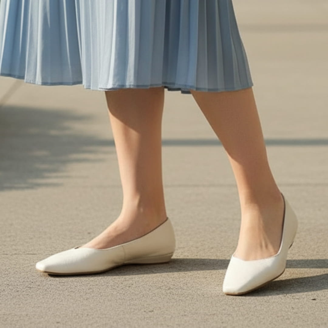Jeanne Ballerines en Cuir Véritable Bout Carré Semelle Compensée Escarpins