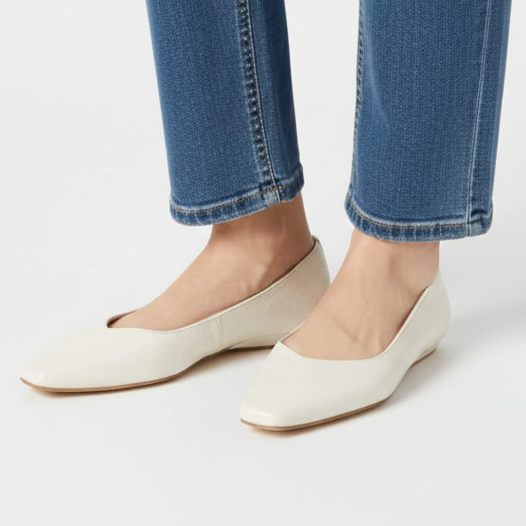 Jeanne Ballerines en Cuir Véritable Bout Carré Semelle Compensée Escarpins