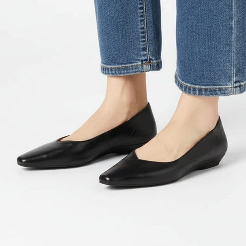 Jeanne Ballerines en Cuir Véritable Bout Carré Semelle Compensée Escarpins