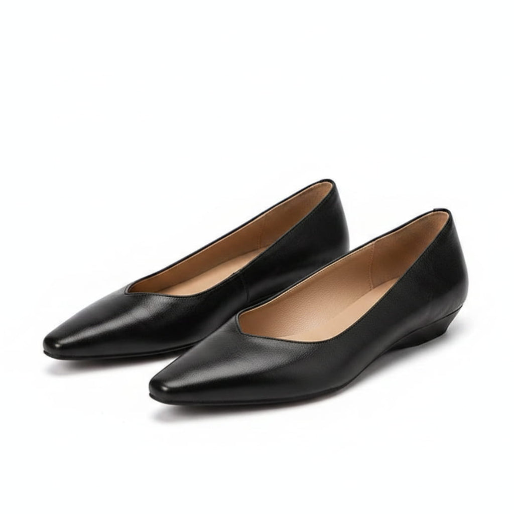 Jeanne Ballerines en Cuir Véritable Bout Carré Semelle Compensée Escarpins