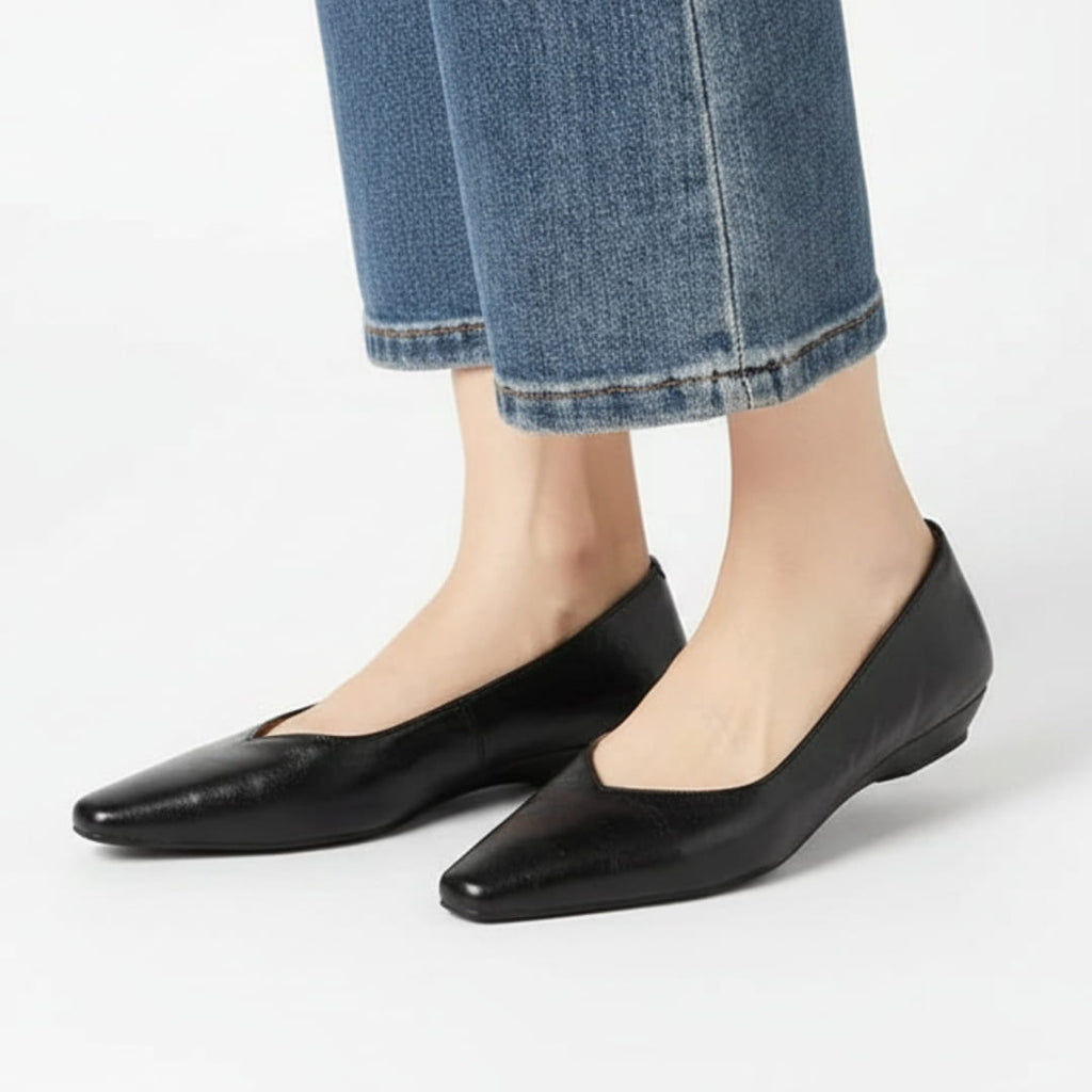 Jeanne Ballerines en Cuir Véritable Bout Carré Semelle Compensée Escarpins