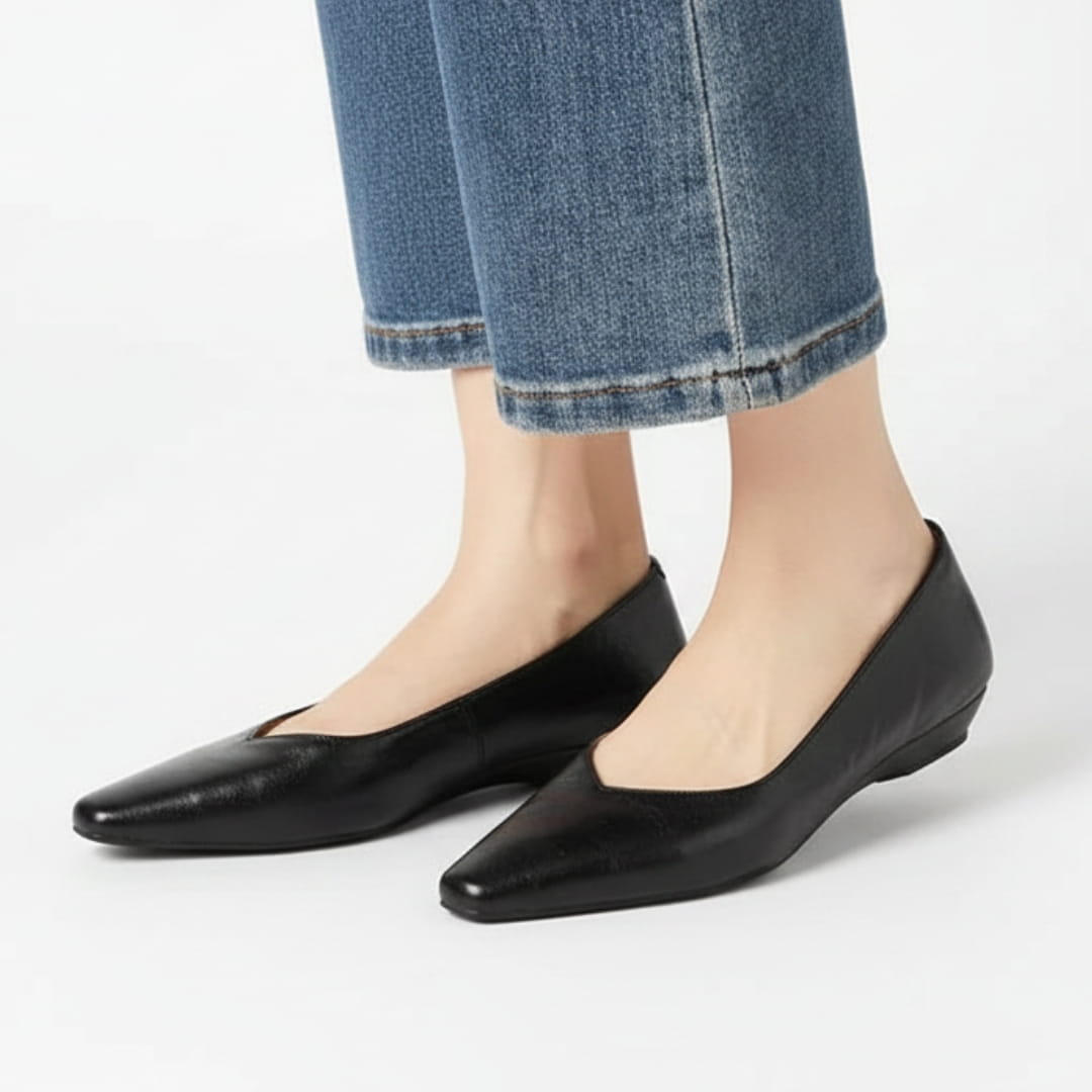 Jeanne Ballerines en Cuir Véritable Bout Carré Semelle Compensée Escarpins