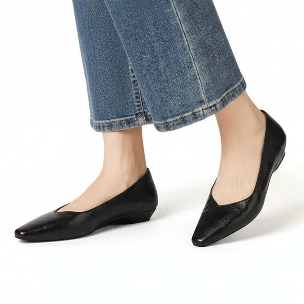 Jeanne Ballerines en Cuir Véritable Bout Carré Semelle Compensée Escarpins