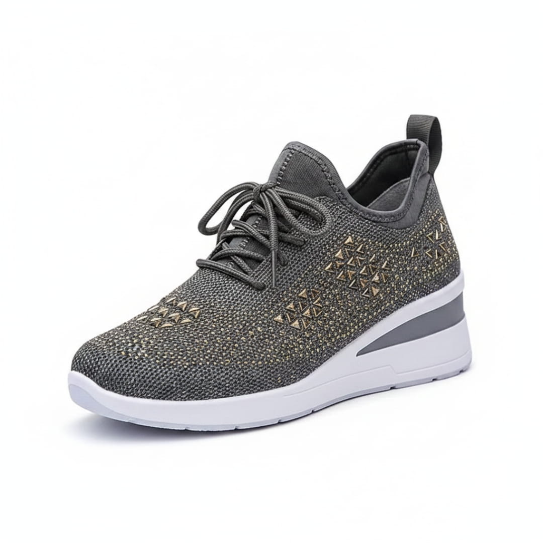 Antonette Sneakers Compensées à Strass – Support Voûte Plantaire, Chaussures à Lacets Confort