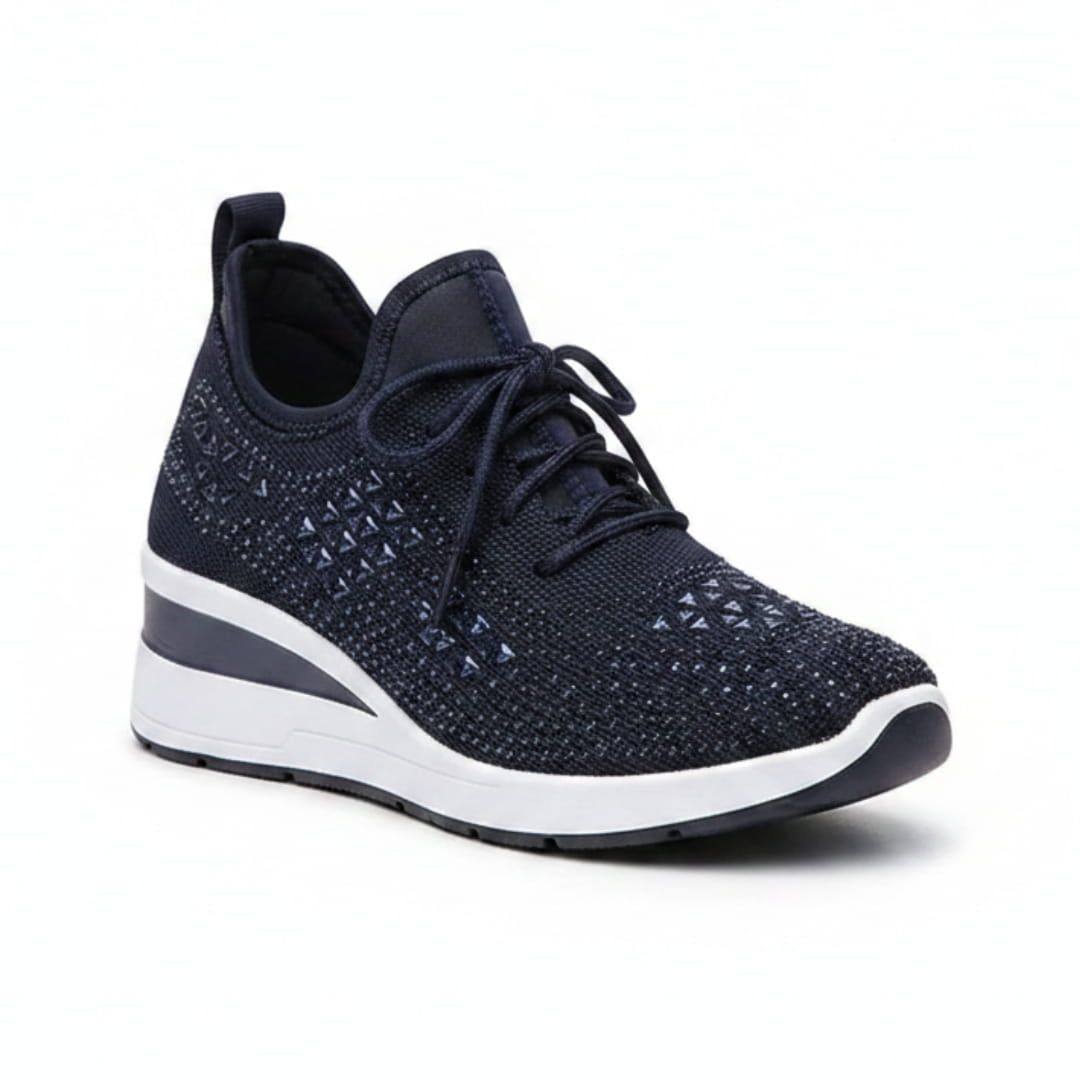 Antonette Sneakers Compensées à Strass – Support Voûte Plantaire, Chaussures à Lacets Confort