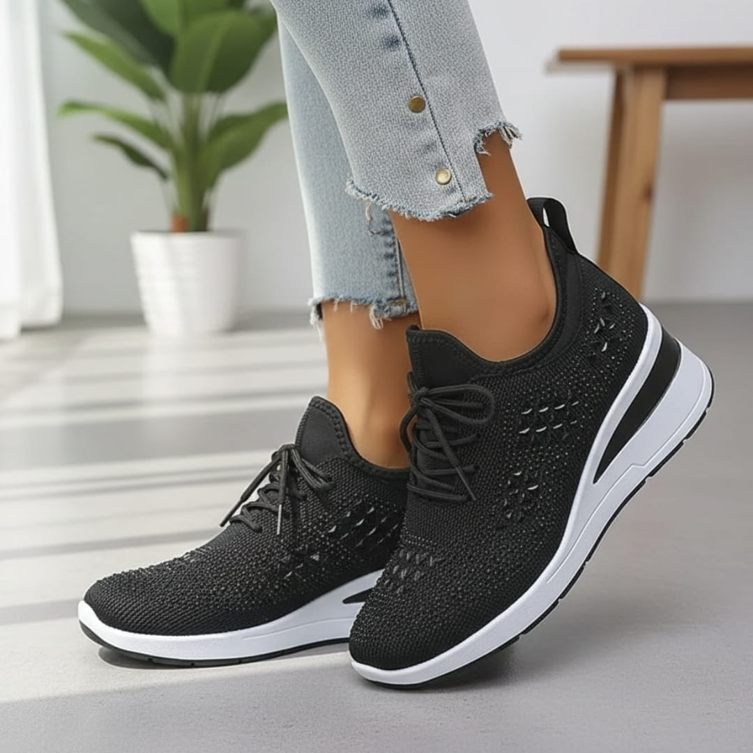 Antonette Sneakers Compensées à Strass – Support Voûte Plantaire, Chaussures à Lacets Confort