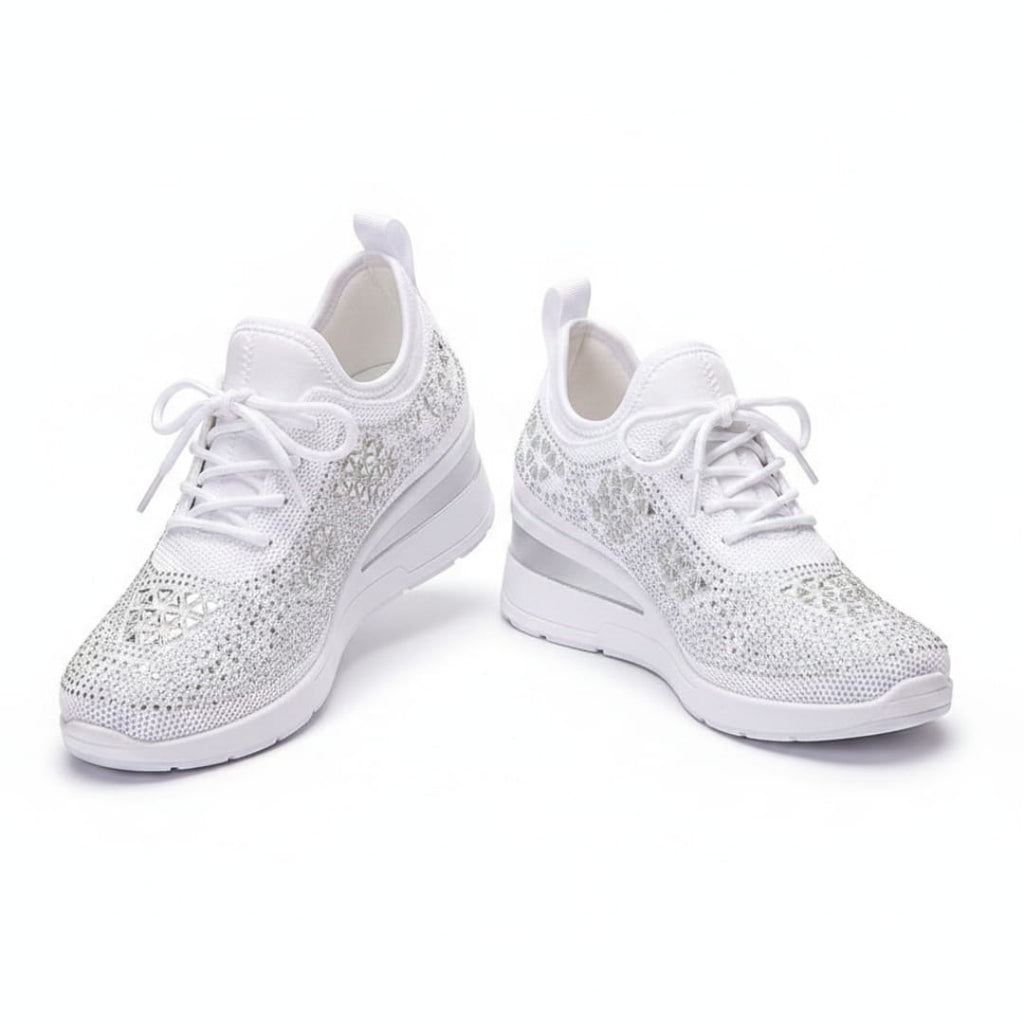 Antonette Sneakers Compensées à Strass – Support Voûte Plantaire, Chaussures à Lacets Confort