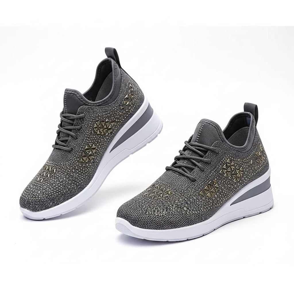 Antonette Sneakers Compensées à Strass – Support Voûte Plantaire, Chaussures à Lacets Confort