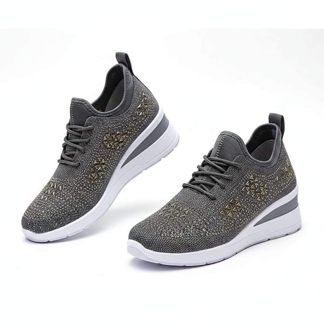 Antonette Sneakers Compensées à Strass – Support Voûte Plantaire, Chaussures à Lacets Confort
