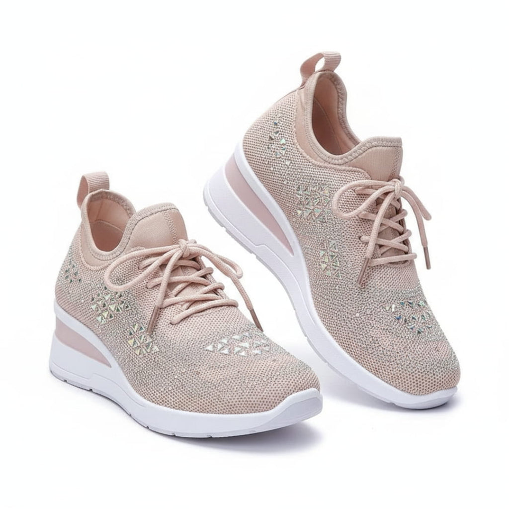 Antonette Sneakers Compensées à Strass – Support Voûte Plantaire, Chaussures à Lacets Confort