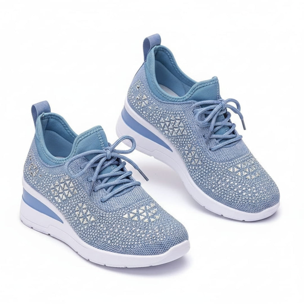 Antonette Sneakers Compensées à Strass – Support Voûte Plantaire, Chaussures à Lacets Confort