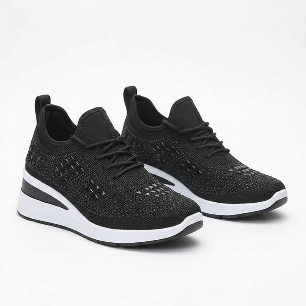 Antonette Sneakers Compensées à Strass – Support Voûte Plantaire, Chaussures à Lacets Confort
