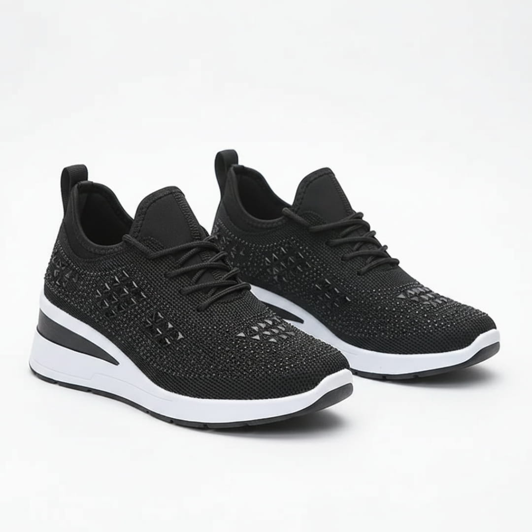 Antonette Sneakers Compensées à Strass – Support Voûte Plantaire, Chaussures à Lacets Confort