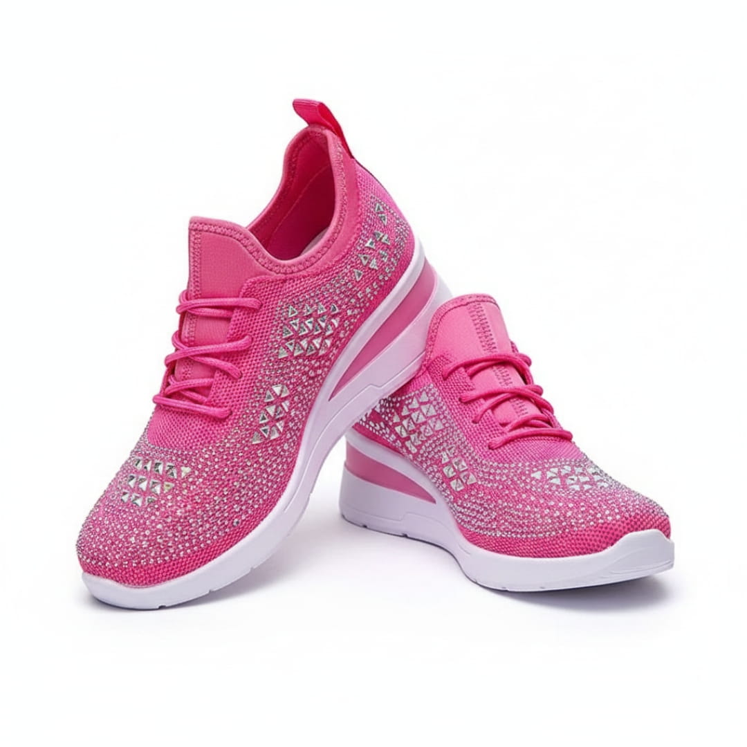 Antonette Sneakers Compensées à Strass – Support Voûte Plantaire, Chaussures à Lacets Confort