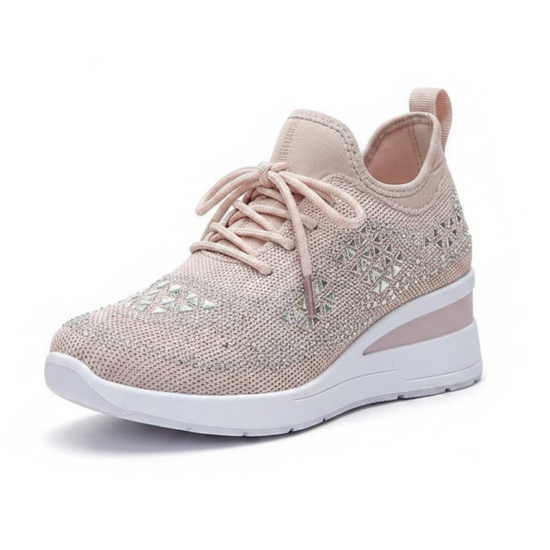 Antonette Sneakers Compensées à Strass – Support Voûte Plantaire, Chaussures à Lacets Confort