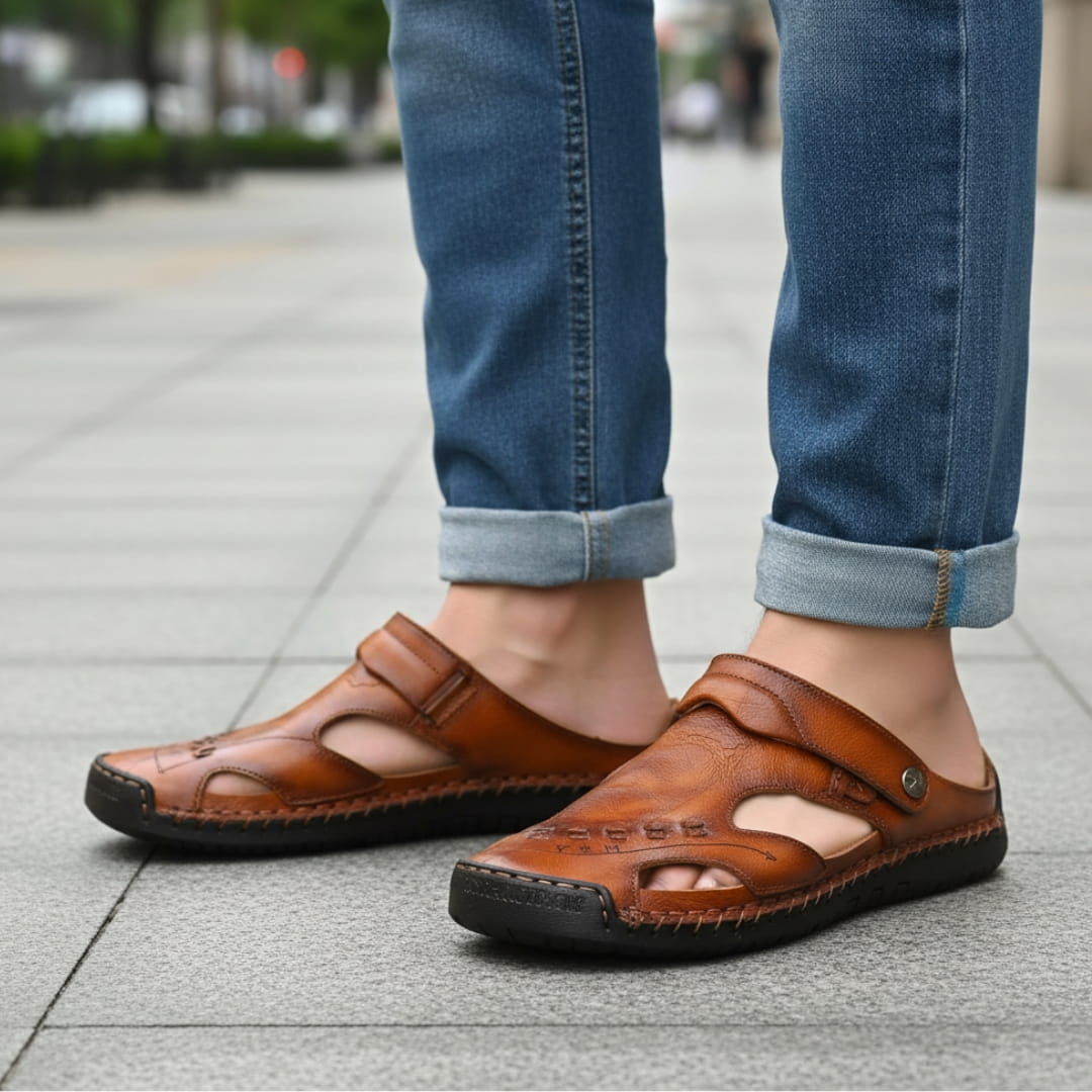 Mikael Sandales en Cuir à Bout Fermé – Chaussures d'Été Confort Extérieur et Plage