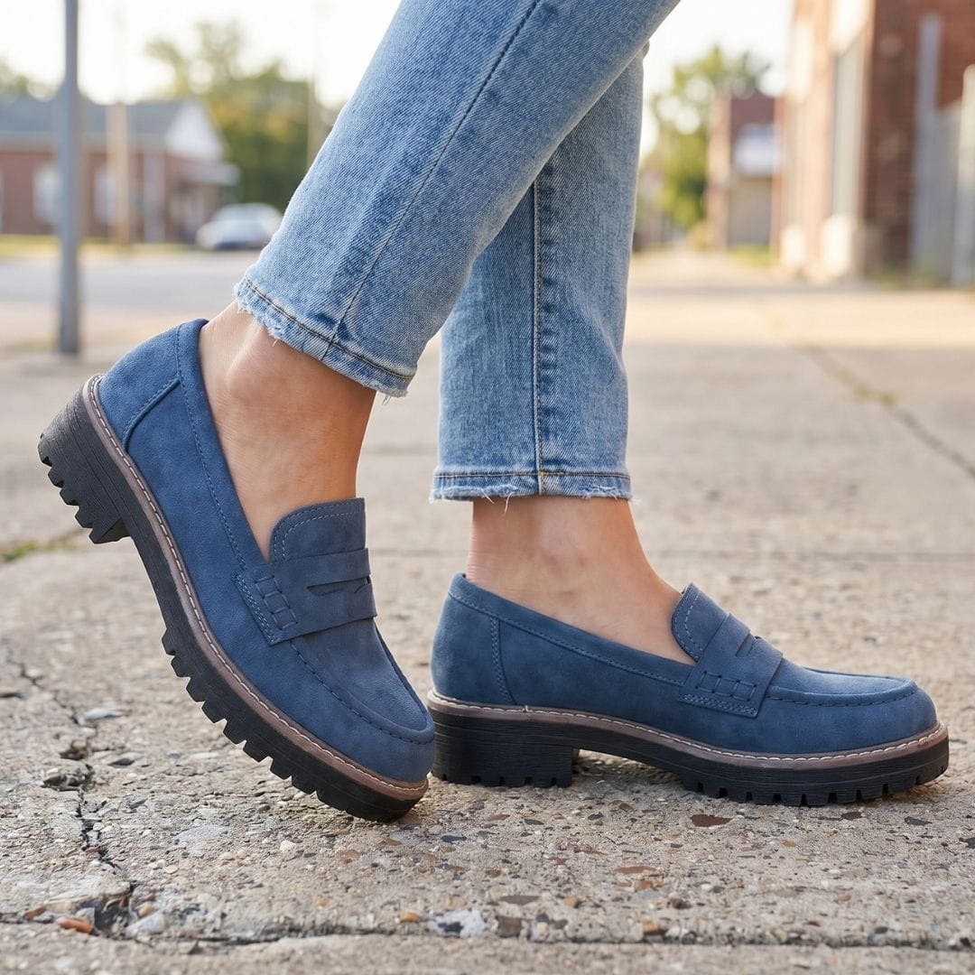 Colette Mocassins Chunky en Daim Premium – Souliers Casual Légers à Semelle Épaisse