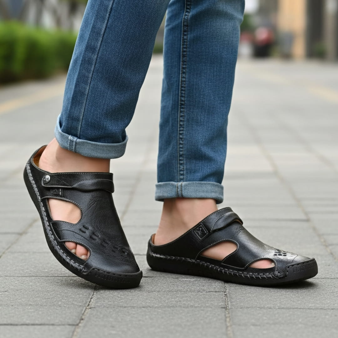 Mikael Sandales en Cuir à Bout Fermé – Chaussures d'Été Confort Extérieur et Plage