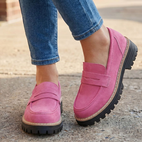 Colette Mocassins Chunky en Daim Premium – Souliers Casual Légers à Semelle Épaisse